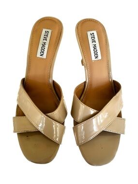 Steve Madden “Hazel” Beige Patent Crisscross Slide Heeled Sandals - 8